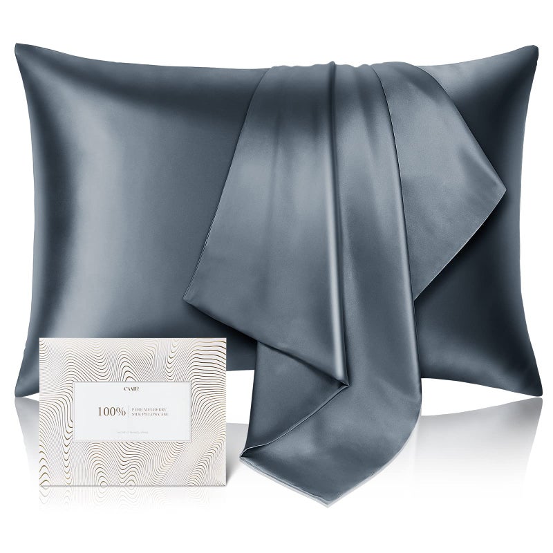 CAAIR 100% Pure Mulberry Silk Pillowcase for Hair and Skin - Allergen Resistant Dual Sides 600 Thread Count Silk Bed Pillow Cases with Hidden Zipper 1pc Queen Size Space Grey - Image 1